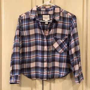 Forever 21 Crop Plaid Flannel, Size Small